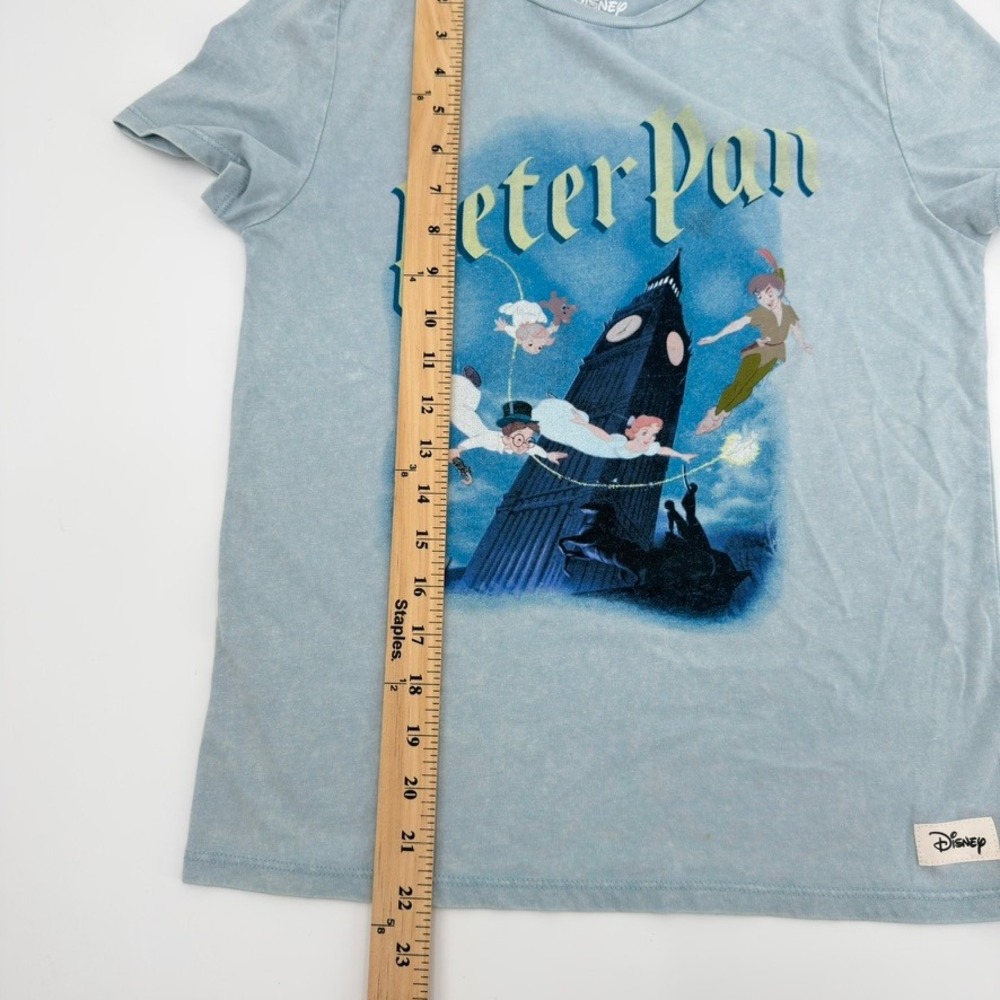 Disney Peter Pan Never Grow Up Acid Wash Blue Graphic Tee Shirt Girls Medium - Picture 6 of 9